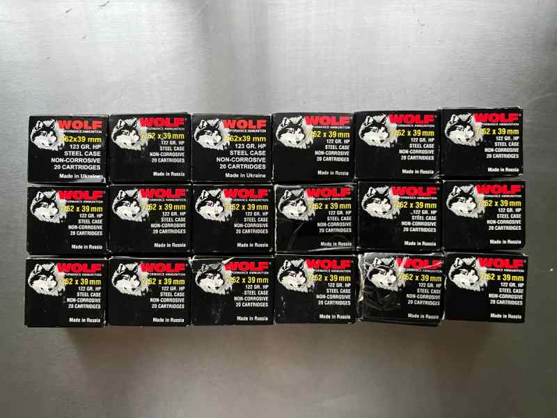 7.62x39mm 122GR HP Wolf at $0.50/round; 360 rounds