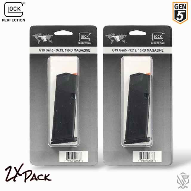 2X PK - Factory OEM Glock 19 Gen 5 9mm 15rd Magazines 