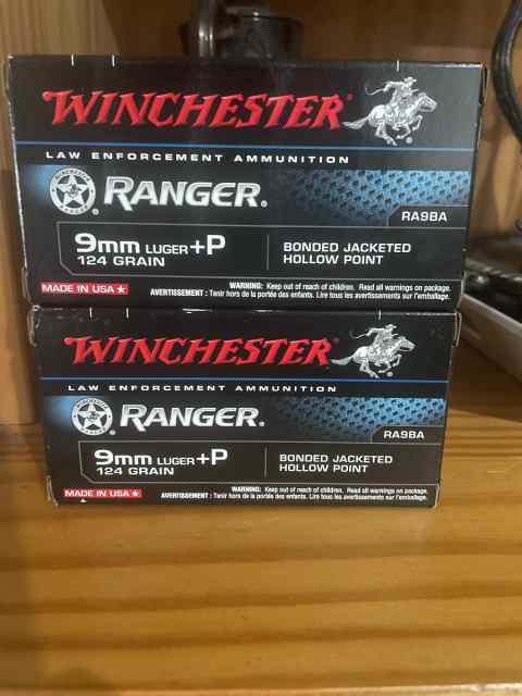 Winchester Ranger Bonded JHP 9mm +P 124 Grain 