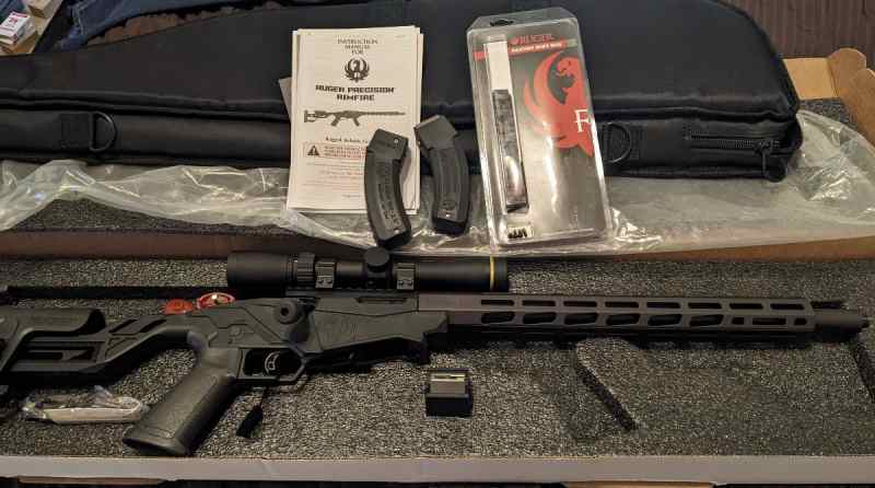 Ruger precision rimfire w/scope, bag, extra mags