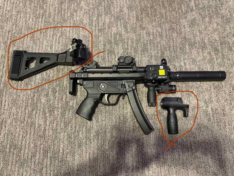 MP5K folding stock/brace &amp; foregrip sell/trade