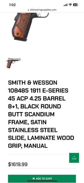 Smith and Wesson a1911sc. 45 acp 1200.00