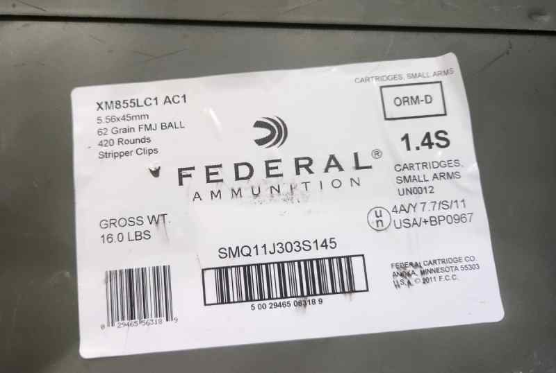 Fed 5.56 NATO 62gr Green tip FMJ 420rds SC ( 223)